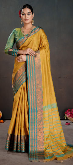 Yellow color Saree in Art Silk fabric with Weaving work