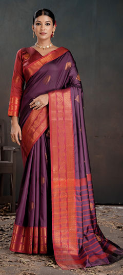 Purple and Violet color Saree in Art Silk fabric with Weaving work