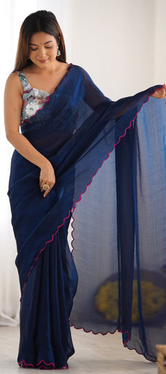 Blue color Saree in Art Silk fabric with Bugle Beads work