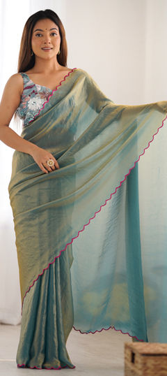 Blue color Saree in Art Silk fabric with Bugle Beads work
