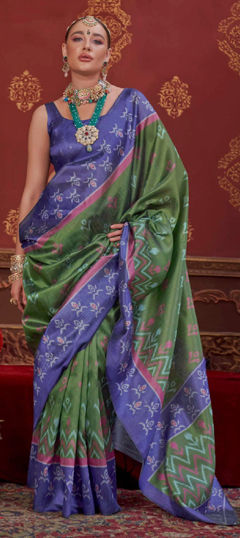 Blue, Green color Saree in Art Silk fabric with Printed work