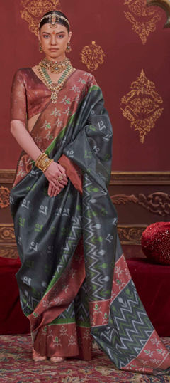Black and Grey color Saree in Art Silk fabric with Printed work