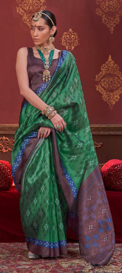 Green color Saree in Art Silk fabric with Printed work