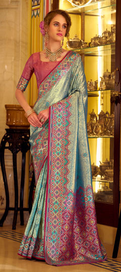 Black and Grey color Saree in Tissue fabric with Printed work