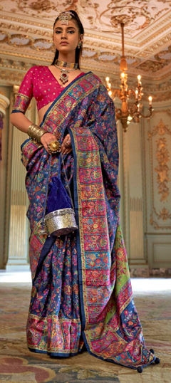 Blue color Saree in Art Silk fabric with Printed work