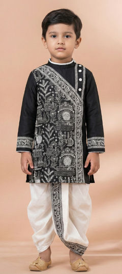 Black and Grey color Boys Dhoti Kurta in Viscose fabric with Embroidered work