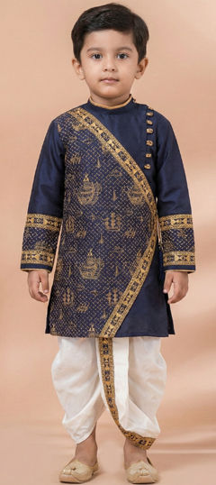 Blue color Boys Dhoti Kurta in Viscose fabric with Embroidered work