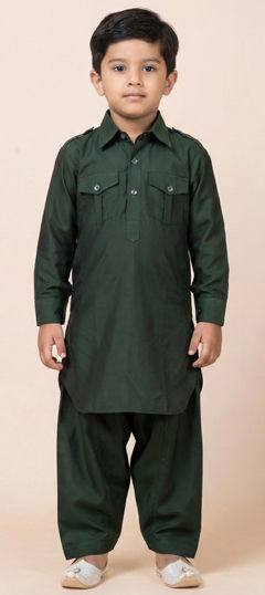Green color Boys Indo-Western in Viscose fabric with Thread work