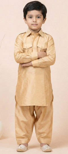 Beige and Brown color Boys Indo-Western in Viscose fabric with Thread work