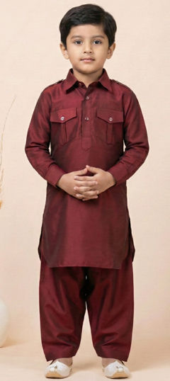 Red and Maroon color Boys Indo-Western in Viscose fabric with Thread work