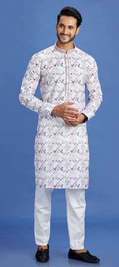 Multicolor color Kurta Pyjamas in Cotton fabric with Digital Print, Embroidered, Sequence work