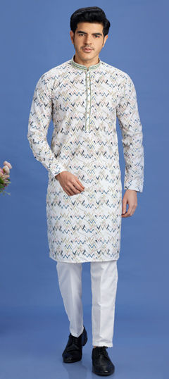Blue, Multicolor color Kurta Pyjamas in Cotton fabric with Digital Print, Embroidered, Sequence work