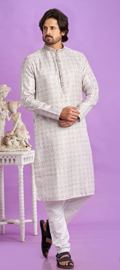 Beige and Brown color Kurta Pyjamas in Cotton fabric with Digital Print work