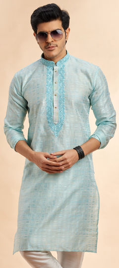 Blue color Kurta in Art Silk, Jacquard fabric with Embroidered work