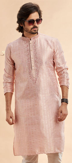 Pink and Majenta color Kurta in Art Silk, Jacquard fabric with Embroidered work