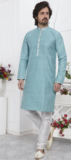 Blue color Kurta Pyjamas in Jacquard fabric with Weaving work
