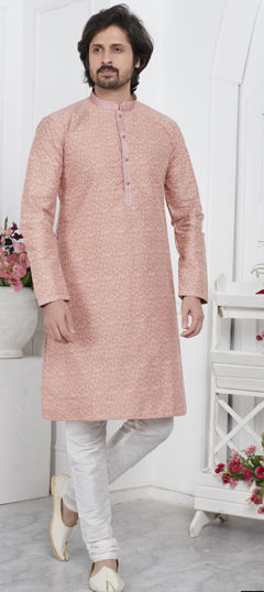 Pink and Majenta color Kurta Pyjamas in Jacquard fabric with Weaving work