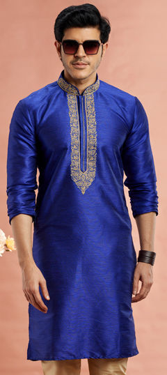 Blue color Kurta in Banarasi Silk fabric with Embroidered work