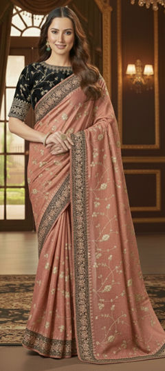 Pink and Majenta color Saree in Silk fabric with Embroidered, Sequence, Zari work