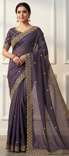 Purple and Violet color Saree in Georgette fabric with Embroidered, Sequence, Thread work