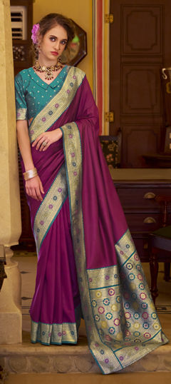 Pink and Majenta color Saree in Art Silk fabric with Weaving work