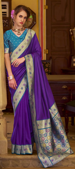 Purple and Violet color Saree in Art Silk fabric with Weaving work