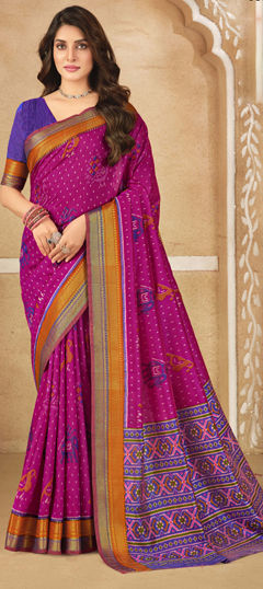 Pink and Majenta color Saree in Silk fabric with Weaving work