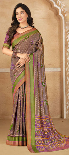 Beige and Brown color Saree in Silk fabric with Weaving work