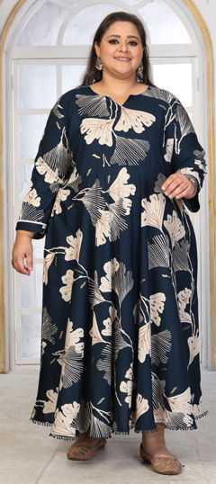 Blue color Kurti in Rayon fabric with Printed work