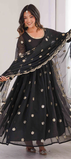 Black and Grey color Salwar Kameez in Georgette fabric with Embroidered, Sequence work
