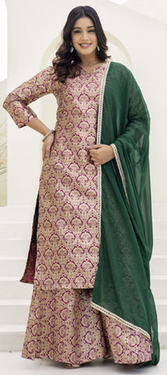 White and Off White color Salwar Kameez in Jacquard, Viscose fabric with Weaving, Zari work