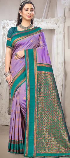 Purple and Violet color Saree in Art Silk fabric with Weaving work