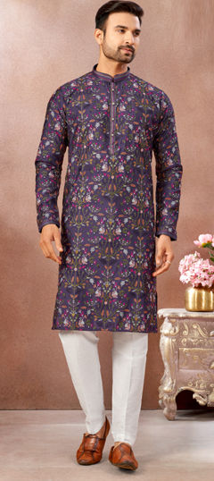 Purple and Violet color Kurta Pyjamas in Art Silk fabric with Embroidered, Sequence work