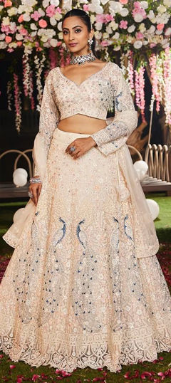 White and Off White color Lehenga in Net fabric with Embroidered, Sequence, Thread work