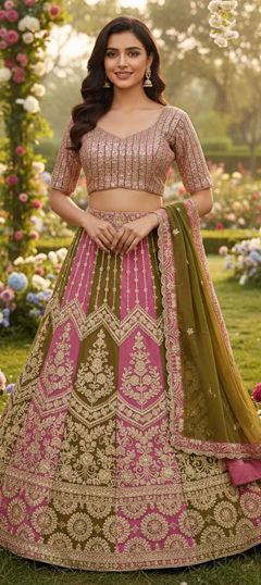 Multicolor color Lehenga in Georgette fabric with Embroidered, Sequence work