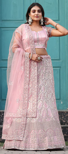 Pink and Majenta color Lehenga in Net fabric with Embroidered, Sequence, Zircon work