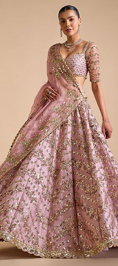 Pink and Majenta color Lehenga in Chinon Silk fabric with Sequence, Thread work