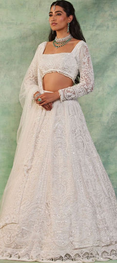 White and Off White color Lehenga in Net fabric with Embroidered, Sequence, Thread work