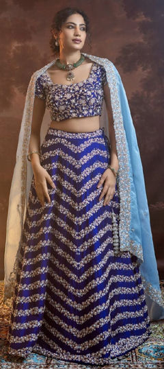Blue color Lehenga in Chinon Silk fabric with Embroidered, Sequence, Thread work