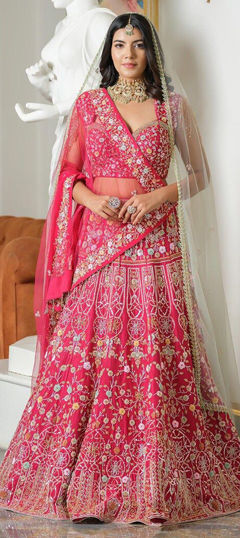 Pink and Majenta color Lehenga in Satin Silk fabric with Sequence, Thread work