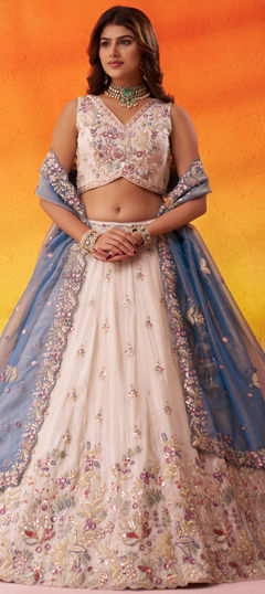 Beige and Brown color Lehenga in Tissue fabric with Embroidered, Sequence, Thread work