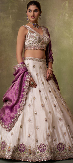 Beige and Brown color Lehenga in Tissue fabric with Embroidered, Sequence, Thread work