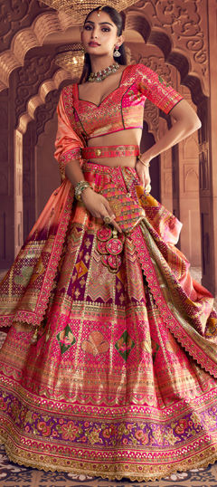 Pink and Majenta, Purple and Violet color Lehenga in Banarasi Silk fabric with Embroidered, Lace, Resham, Stone, Weaving, Zari work