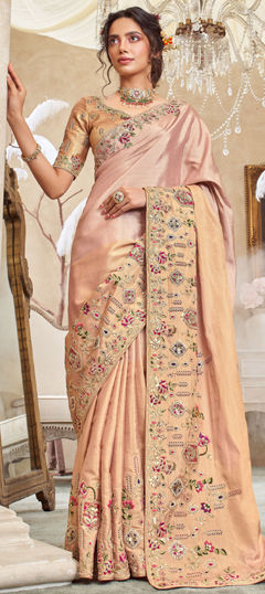 Pink and Majenta color Saree in Viscose fabric with Embroidered, Resham, Sequence, Stone, Weaving, Zari work