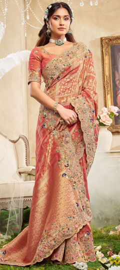 Pink and Majenta color Saree in Viscose fabric with Embroidered, Resham, Sequence, Stone, Weaving, Zari work