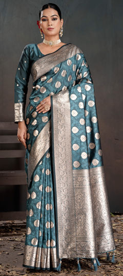 Blue color Saree in Silk fabric with Weaving work