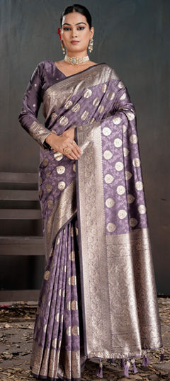 Purple and Violet color Saree in Silk fabric with Weaving work