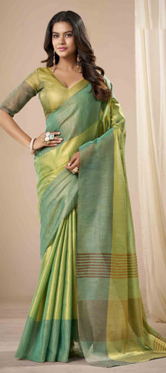 Green color Saree in Tissue fabric with Weaving work