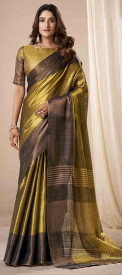 Gold color Saree in Tissue fabric with Weaving work