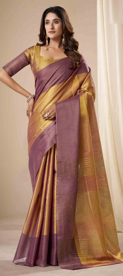 Gold color Saree in Tissue fabric with Weaving work
